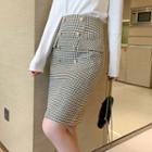 High-waist Buttoned Tweed Straight-fit Skirt