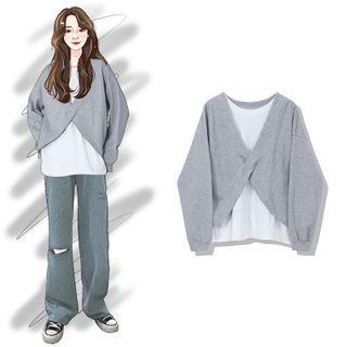 Crewneck Mock Two Piece Two Tone Sweatshirt
