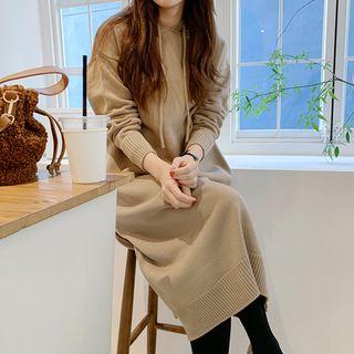 Wool Blend Midi Hoodie Dress Beige - One Size