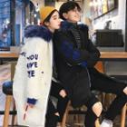 Couple Matching Lettering Furry Hood Parka