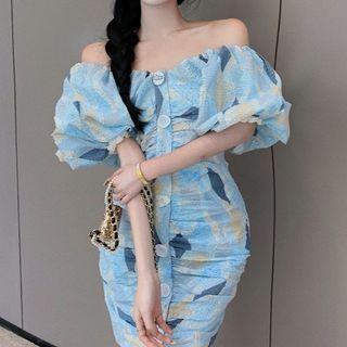 Puff Sleeve Printed Mini Sheath Dress