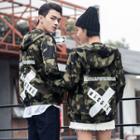 Couple Matching Letter Print Hooded Light Jacket