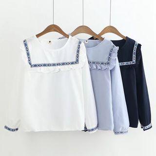 Long-sleeve Embroidered Chiffon Blouse
