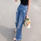 High Waist Striped Straight Leg Jeans