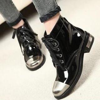 Patent Metallic-toe Ankle Boots