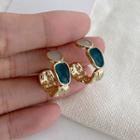 Glaze Alloy Open Hoop Earring 1 Pair - Almond & Green & Gold - One Size