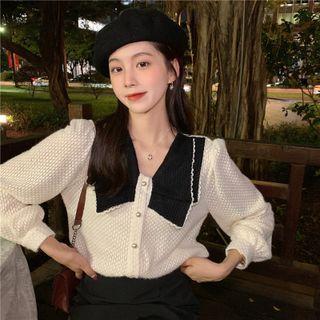 Bow Lace Long-sleeve Top Almond - One Size