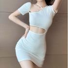 Short-sleeve Asymmetrical Cutout Mini Bodycon Dress