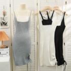 Drawstring-hem Mock Two-piece Sleeveless Midi Dress