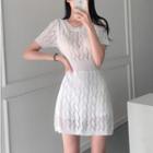 Short-sleeve Open-knit A-line Dress