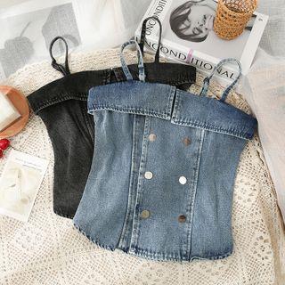Double-breasted Denim Crop Top