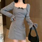 Plaid Bell-sleeve Mini Sheath Dress As Shown In Figure - One Size
