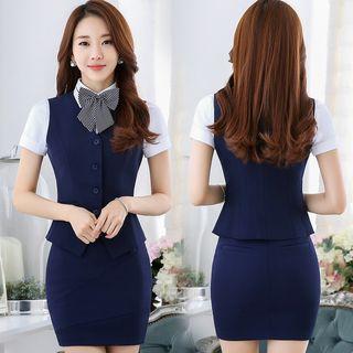 Plain Short-sleeve Blouse / Mini Skirt / Vest / Set