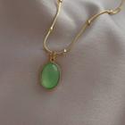 Oval Faux Gemstone Pendant Alloy Necklace Green Oval - Gold - One Size