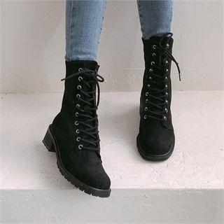 Lace-up Knit-detail Ankle Boots