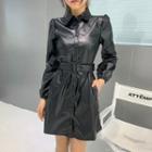 Long-sleeve Faux Leather Shirt Dress