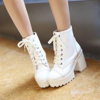 Lace-up Chunky Heel Platform Short Boots
