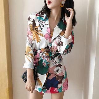 Flower Print Single-button Blazer
