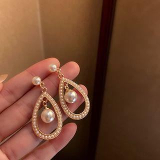 Waterdrop Faux Pearl Drop Earring 1 Pair - White & Gold - One Size