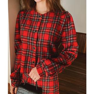 Round-neck Plaid Blouse