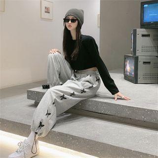 Butterfly Print Sweatpants Gray - One Size