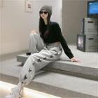 Butterfly Print Sweatpants Gray - One Size