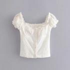 Square-neck Flower Embroidered Cropped Top
