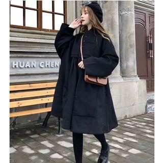 Plain Buttoned Coat Black - One Size