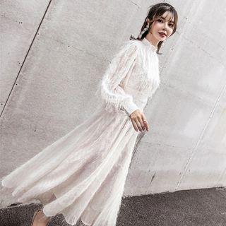 Lantern-sleeve Maxi A-line Dress