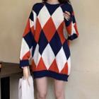 Argyle Oversize Knit Dress As Shown In Figure - One Size