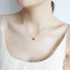 925 Sterling Silver Heart Pendant Necklace Red Heart - Gold - One Size