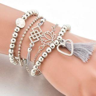 Set Of 5: Alloy Flower / Heart / Tassel Bracelet (assorted Designs) Set Of 5 - Silver - One Size