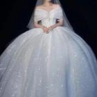 Elbow-sleeve Off-shoulder Wedding Ball Gown