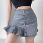 High Waist Ruffled Mini Denim Skirt