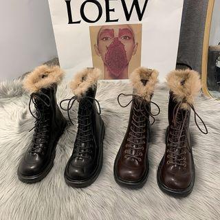 Fluffy Lace Up Short Boots