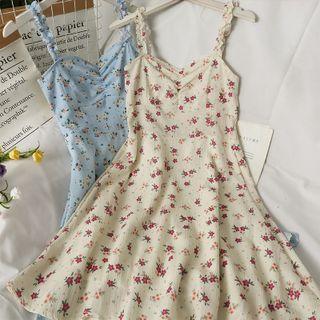 Sleeveless Ruched Floral Midi Dress