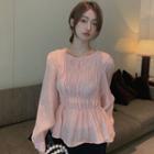 Long-sleeve Puff-sleeve Smocked Blouse