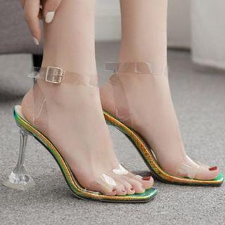 Square Toe Pvc Strap High Heel Sandals
