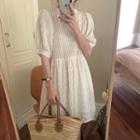 Lantern-sleeve Shirred Dress