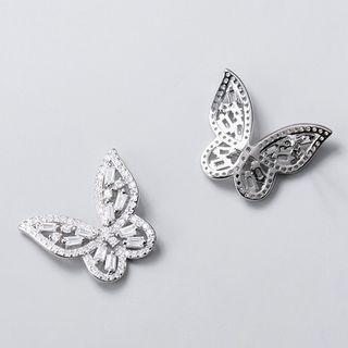 925 Sterling Silver Rhinestone Butterfly Earring S925 Silver - 1 Pair - Earrings - One Size