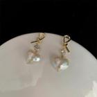 Knot Heart Faux Pearl Dangle Earring 1 Pair - Gold - One Size