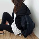 Hooded Stitch-trim Denim Jacket Black - One Size
