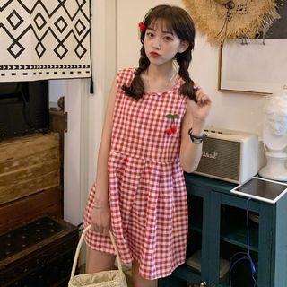 Sleeveless Mini Plaid Dress Plaid - Red & White - One Size