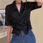 Short-sleeve Drawstring Shirt Black - One Size
