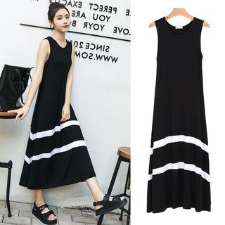 Sleeveless Striped Trim Midi Dress