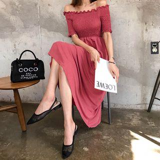 Off-shoulder Smocked Long Empire Dress