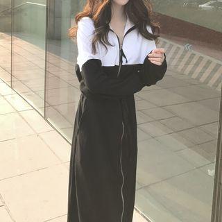 Color Block Zip Front A-line Dress