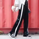 Striped Trim Drawstring Wide-leg Pants