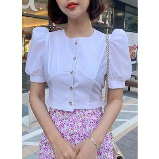 Puff-sleeve Cropped Blouse
