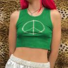Peace Sign Print Cropped Tank Top